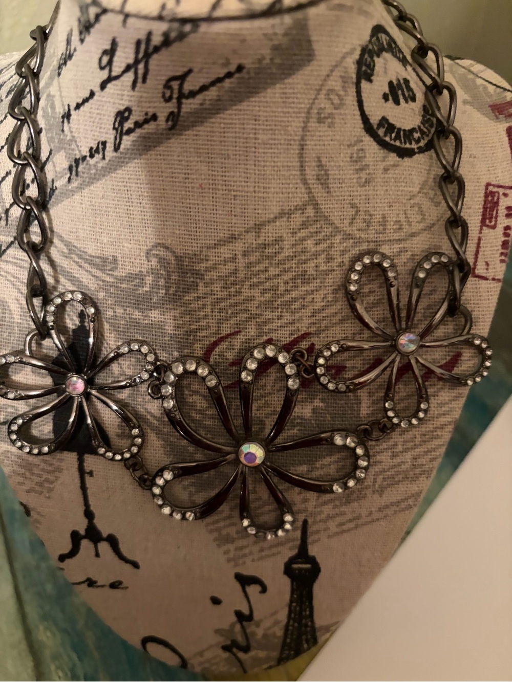 Cato Silver-Tone Floral Rhinestone Necklace with Iridescent Centers